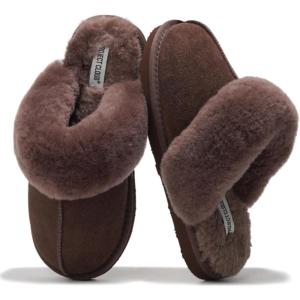 imageProject Cloud Shearling Slippers for Women Footwear  Genuine Suede Clogs NonSlip IndoorOutdoor Scuff Womens Slippers with Memory Foam Insole HenkaBrown