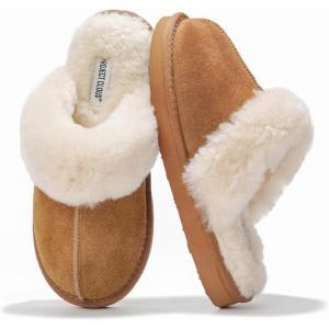 imageProject Cloud Shearling Slippers for Women Footwear  Genuine Suede Clogs NonSlip IndoorOutdoor Scuff Womens Slippers with Memory Foam Insole HenkaChestnut