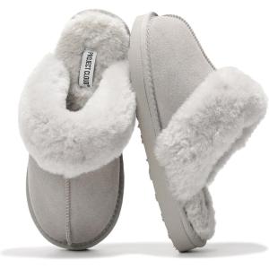 imageProject Cloud Shearling Slippers for Women Footwear  Genuine Suede Clogs NonSlip IndoorOutdoor Scuff Womens Slippers with Memory Foam Insole HenkaGrey