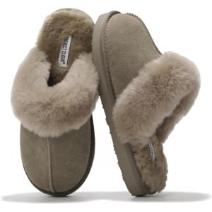 imageProject Cloud Shearling Slippers for Women Footwear  Genuine Suede Clogs NonSlip IndoorOutdoor Scuff Womens Slippers with Memory Foam Insole HenkaTaupe
