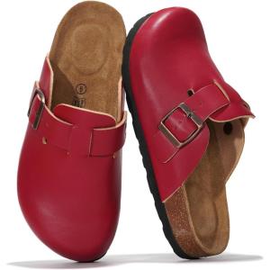 imageProject Cloud Genuine Leather Footbed Clogs for Women  Memory Foam Arch Support Slippers for Women  Trendy Slipons Womens Mules ampamp Clogs Sandals BentonRed