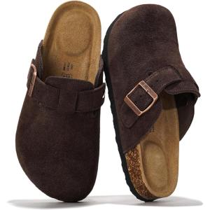 imageProject Cloud Genuine Leather Footbed Clogs for Women  Memory Foam Arch Support Slippers for Women  Trendy Slipons Womens Mules ampamp Clogs Sandals BentonChoco Brown Suede
