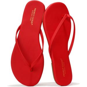 imageProject Cloud Flip Flops for Women  Memory Foam Flats Summer Sandals for Women 2025  Vegan Leather Lightweight Womens Sandals Summer Beach Essentials SlidesRed