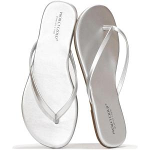 imageProject Cloud Flip Flops for Women  Memory Foam Flats Summer Sandals for Women 2025  Vegan Leather Lightweight Womens Sandals Summer Beach Essentials SlidesSilver Metallic