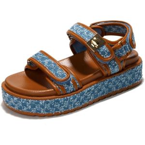 imageProject Cloud Genuine Leather Platform Sandals Women Footwear  Comfortable and Adjustable Strappy Summer Sandals for Women 2025  Memory Foam and NonSlip Slingback Beach SlidesDenim