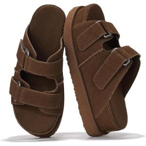 imageProject Cloud Genuine Leather Platform Womens Sandals  DoubleStrap NonSlip Platform Sandals Women with Memory Foam Insole  Chunky Heeled Women Footwear SilverstarMocha Suede