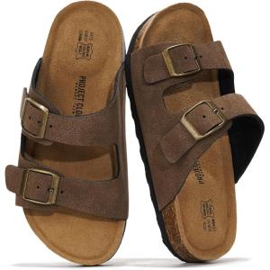 imageProject Cloud Genuine Leather Slides For Kids  Natural Cork Footbed Summer Sandals Beach Slide Sandals for Girls ampamp Boys  NonSlip Boys ampamp Girls Sandals Little VenitaBrown Cognac