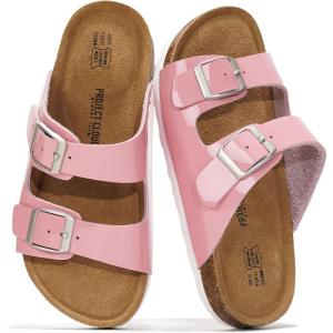 imageProject Cloud Genuine Leather Slides For Kids  Natural Cork Footbed Summer Sandals Beach Slide Sandals for Girls ampamp Boys  NonSlip Boys ampamp Girls Sandals Little VenitaPink Patent