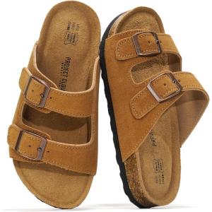imageProject Cloud Genuine Leather Slides For Kids  Natural Cork Footbed Summer Sandals Beach Slide Sandals for Girls ampamp Boys  NonSlip Boys ampamp Girls Sandals Little VenitaChestnut Suede