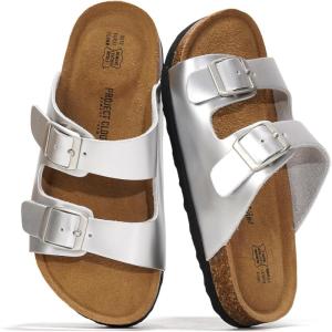 imageProject Cloud Genuine Leather Slides For Kids  Natural Cork Footbed Summer Sandals Beach Slide Sandals for Girls ampamp Boys  NonSlip Boys ampamp Girls Sandals Little VenitaSilver