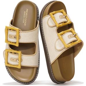 imageProject Cloud Platform Summer Sandals for Women 2025  Comfortable and Adjustable Straps Summer Slides with Memory Foam Insole  NonSlip Casual Womens SandalsBeigeyellow Buckle