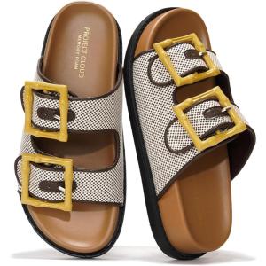 imageProject Cloud Platform Summer Sandals for Women 2025  Comfortable and Adjustable Straps Summer Slides with Memory Foam Insole  NonSlip Casual Womens SandalsBrownyellow Buckle