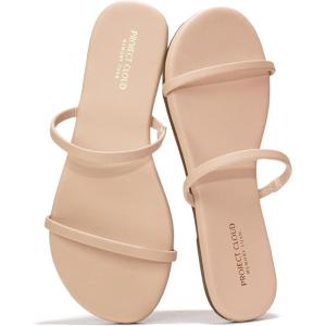 imageProject Cloud Summer Sandals for Women 2025  Memory Foam Insole and Vegan Leather Beach Flip Flops for Women  Non Slip and Lightweight Double Strap Womens Sandals TransitionBeige