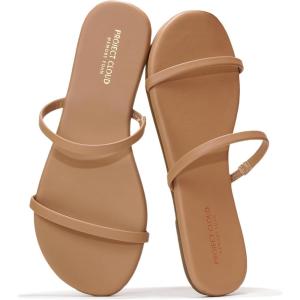 imageProject Cloud Summer Sandals for Women 2025  Memory Foam Insole and Vegan Leather Beach Flip Flops for Women  Non Slip and Lightweight Double Strap Womens Sandals TransitionTaupe
