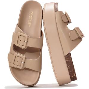 imageProject Cloud Wedge Platform Sandals For Women 2025  Memory Foam Insole ampamp Cork Footbed Platform Heel Slides for Women Footwear  Beach Essential Womens Sandals SoftyBeige