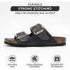 imageProject Cloud Genuine Leather Flat Sandals for Women 2025 Comfortable Beach Essentials Womens Sandals Memory Foam Vacation Essentials Slides for Women Footwear SantoriniNavy
