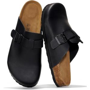 imageProject Cloud Mens Clogs  Full Grain Genuine Leather Memory Foam Clogs for Men Arch Support Cork Footbed  Non Slip Platform Mules BrooklynBlack Distressed