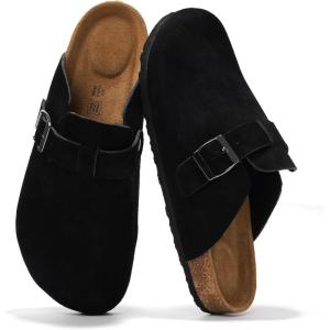 imageProject Cloud Mens Clogs  Full Grain Genuine Leather Memory Foam Clogs for Men Arch Support Cork Footbed  Non Slip Platform Mules BrooklynBlack Suede