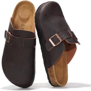 imageProject Cloud Mens Clogs  Full Grain Genuine Leather Memory Foam Clogs for Men Arch Support Cork Footbed  Non Slip Platform Mules BrooklynBrown Distressed