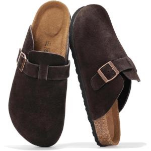 imageProject Cloud Mens Clogs  Full Grain Genuine Leather Memory Foam Clogs for Men Arch Support Cork Footbed  Non Slip Platform Mules BrooklynChocolate Suede