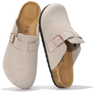imageProject Cloud Mens Clogs  Full Grain Genuine Leather Memory Foam Clogs for Men Arch Support Cork Footbed  Non Slip Platform Mules BrooklynGrey Suede