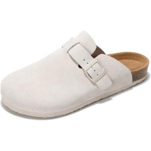 imageProject Cloud Mens Clogs  Full Grain Genuine Leather Memory Foam Clogs for Men Arch Support Cork Footbed  Non Slip Platform Mules BrooklynLightgrey Suede