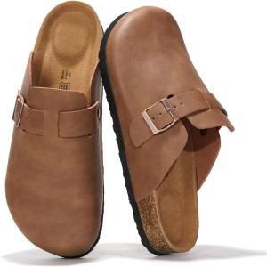 imageProject Cloud Mens Clogs  Full Grain Genuine Leather Memory Foam Clogs for Men Arch Support Cork Footbed  Non Slip Platform Mules BrooklynTaupe Distressed
