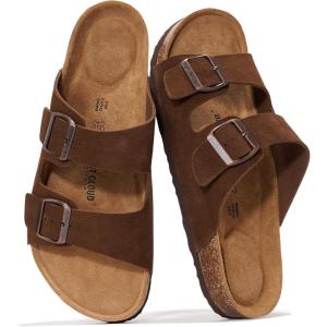 imageProject Cloud Genuine Leather Mens Sandals with Memory Foam Natural Cork Footbed Slides for Men Footwear  NonSlip DoubleStrap Buckle Summer Sandals ArizonaChoco Suede