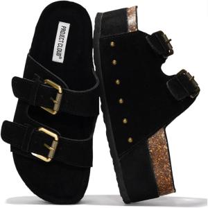 imageProject Cloud Platform Sandals Women Footwear  Genuine Leather and Durable EVA Sole for NonSlip and Comfortable Platform  Fashion Summer Sandals for Women 2025 OliyBlack