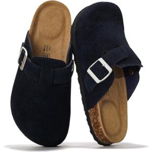 imageProject Cloud Genuine Leather Footbed Clogs for Women  Memory Foam Arch Support Slippers for Women  Trendy Slipons Womens Mules ampamp Clogs Sandals BentonNavy Suede