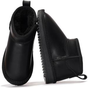 imageProject Cloud Genuine Leather Girls Boots  Lightweight ampamp Cozy Fur Ankle Boots with Memory Foam  Non Slip Kids Boots for Girls Perfect for Fall and Everyday WearBlack Leather