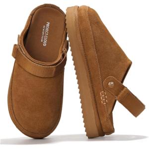 imageProject Cloud Genuine Suede Clogs for Women  Memory Foam Womens Clogs ampamp Mules with Adjustable Straps  Lightweight Platform Shoes NonSlip Slides Goldstar