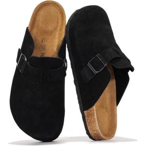imageProject Cloud Mens Clogs  Full Grain Genuine Leather Memory Foam Clogs for Men Arch Support Cork Footbed  Non Slip Platform Mules BrooklynJet Black Suede