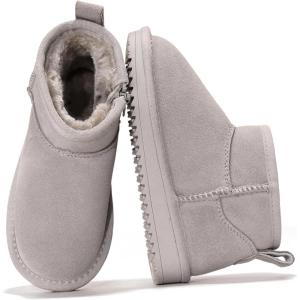 imageProject Cloud Genuine Leather Girls Boots  Lightweight ampamp Cozy Fur Ankle Boots with Memory Foam  Non Slip Kids Boots for Girls Perfect for Fall and Everyday WearLightgrey Suede