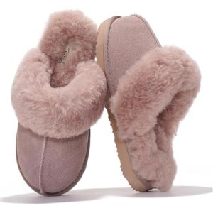 imageProject Cloud Genuine Leather Slippers for Women Footwear with Real Sheep Wool Lining Womens Clogs ampamp Mule  NonSlip IndoorOutdoor Scuff Womens Slippers with Memory Foam Insole HenkaDusty Pink Suede