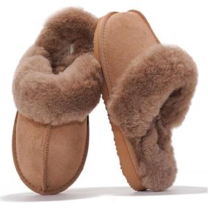 imageProject Cloud Genuine Leather Slippers for Women Footwear with Real Sheep Wool Lining Womens Clogs ampamp Mule  NonSlip IndoorOutdoor Scuff Womens Slippers with Memory Foam Insole HenkaCamel Suede