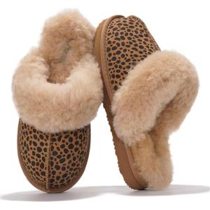 imageProject Cloud Genuine Leather Slippers for Women Footwear with Real Sheep Wool Lining Womens Clogs ampamp Mule  NonSlip IndoorOutdoor Scuff Womens Slippers with Memory Foam Insole HenkaDark Brown Leopard Suede