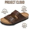 imageProject Cloud Genuine Leather Flat Sandals Women 2025 Beach Essentials Womens Sandals Memory Foam Vacation Essentials Slides for Women Footwear VenitaBrown Distressed