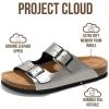 imageProject Cloud Genuine Leather Flat Sandals Women 2025 Beach Essentials Womens Sandals Memory Foam Vacation Essentials Slides for Women Footwear VenitaPewter