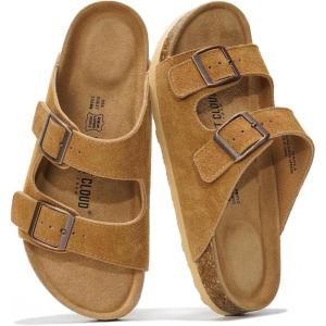 imageProject Cloud Genuine Leather Flat Sandals Women 2025 Beach Essentials Womens Sandals Memory Foam Vacation Essentials Slides for Women Footwear VenitaCamel