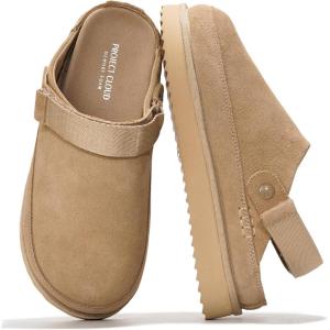imageProject Cloud Genuine Suede Clogs for Women  Memory Foam Womens Clogs ampamp Mules with Adjustable Straps  Lightweight Platform Shoes NonSlip Slides GoldstarSand