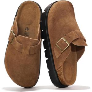 imageProject Cloud Genuine Leather Platform Clogs for Women Footwear  Memory Foam Arch Support Cork Footbed Casual Shoes ampamp Mules for Women 2025 Benton ChunkyCacao Suede