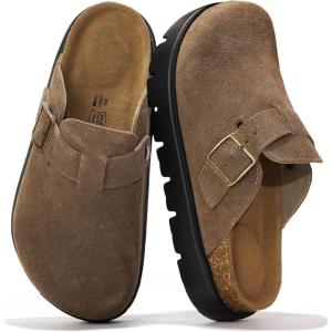 imageProject Cloud Genuine Leather Platform Clogs for Women Footwear  Memory Foam Arch Support Cork Footbed Casual Shoes ampamp Mules for Women 2025 Benton ChunkyFoss Suede