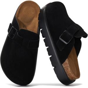 imageProject Cloud Genuine Leather Platform Clogs for Women Footwear  Memory Foam Arch Support Cork Footbed Casual Shoes ampamp Mules for Women 2025 Benton ChunkyBlackmono