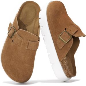 imageProject Cloud Genuine Leather Platform Clogs for Women Footwear  Memory Foam Arch Support Cork Footbed Casual Shoes ampamp Mules for Women 2025 Benton ChunkyChestnut