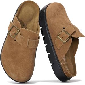 imageProject Cloud Genuine Leather Platform Clogs for Women Footwear  Memory Foam Arch Support Cork Footbed Casual Shoes ampamp Mules for Women 2025 Benton ChunkyTan