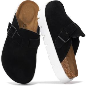 imageProject Cloud Genuine Leather Platform Clogs for Women Footwear  Memory Foam Arch Support Cork Footbed Casual Shoes ampamp Mules for Women 2025 Benton ChunkyBlack