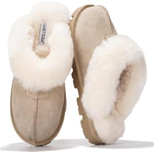 imageProject Cloud House Slippers for Women  Genuine Leather ampamp Natural Fur Lining Fluffy Slippers  Memory Foam Womens Shoes HedyBeige
