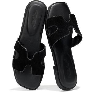 imageProject Cloud Genuine Leather Summer Sandals for Women 2025  Fashion Flat Womens Sandals with Memory Foam Insole Slides Sandals Women Footwear  Mules Womens Sandals JannelBlack Suede