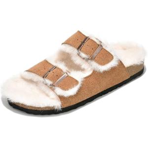 imageProject Cloud Genuine Suede House Slippers for Women  Cozy Womens Sandals Shearling Fur Lining Slides  Adjustable Straps Sandals for Women 2025 Dianea